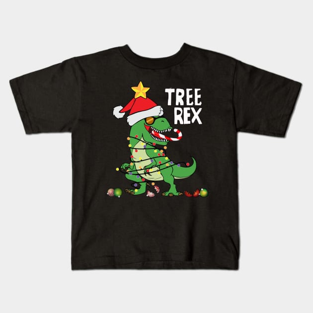 Fun Dinosaur Tree Rex T-Rex Christmas Gift Kids T-Shirt by Dibble Dabble Designs